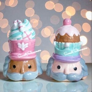Christmas Pink Pastel Nutcracker Cupcake Ceramic Salt & Pepper Set New